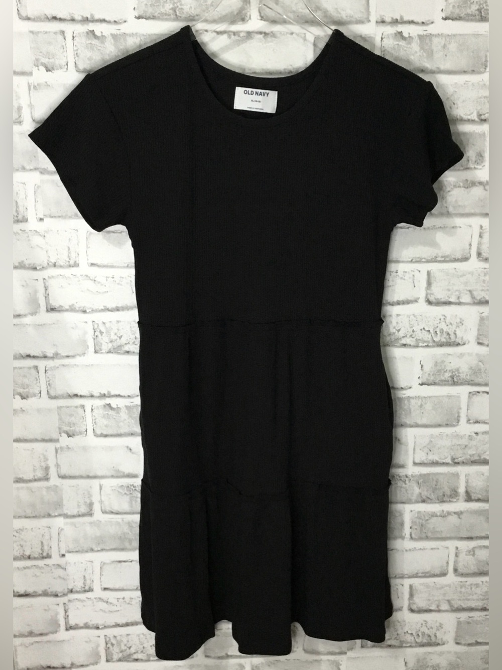 Old Navy Girls Black Ribbed Short Sleeve Loose Dress - K803